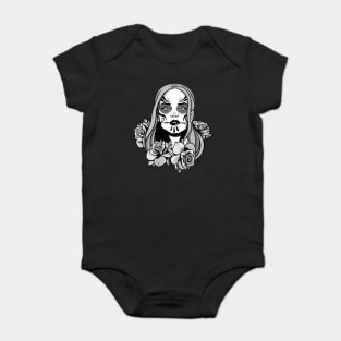 Sugar Skull Woman with Roses Black and White Baby Bodysuit